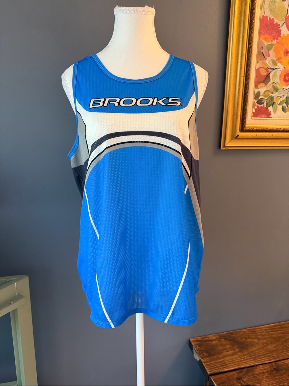 Brooks Blue and White Performance Running Singlet